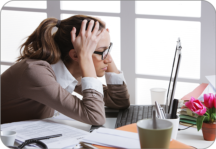 A tensed woman thinking. Litigation Support Services - Courtroom Sciences, Inc.